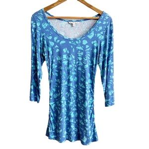 CAbi Blue Abstract Print Ruched Blouse